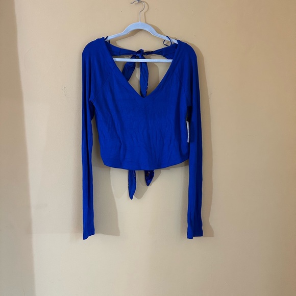 Free People Royal Blue Tie-Back Crop Top - Picture 10 of 10